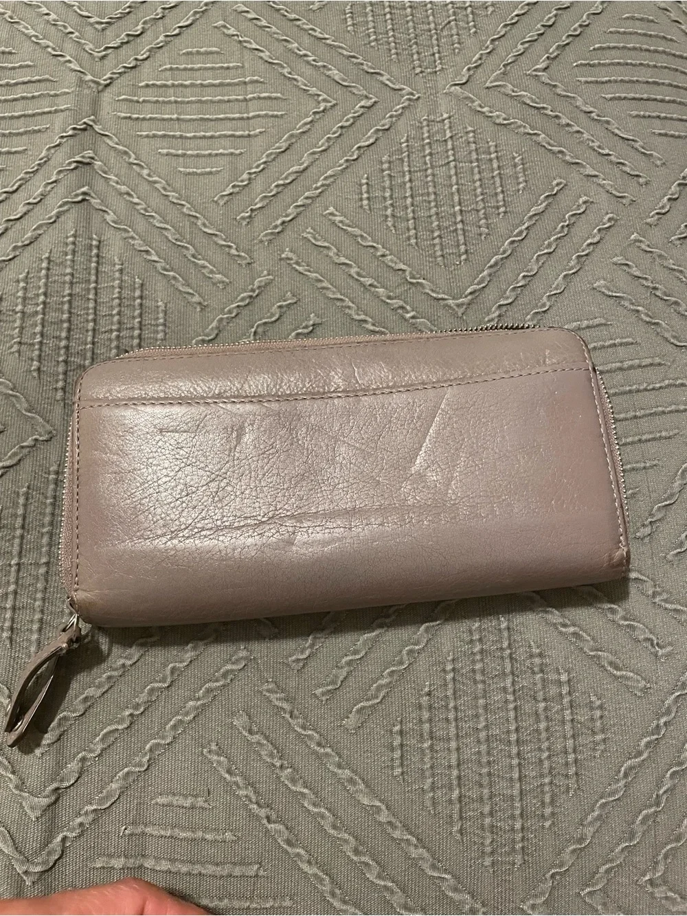 Coach Leather Zip Around Wallet in gray leather